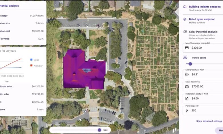 Solar mapping of roofs
